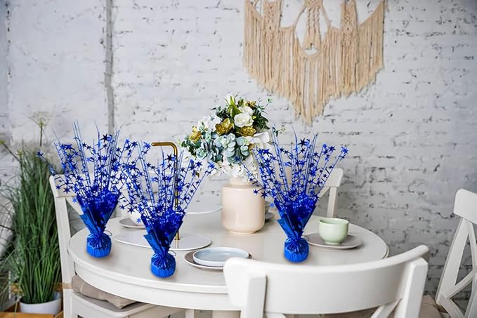 6 Pack Metallic Foil Spray Centerpiece Star Table Decoration Burst Table Centerpieces for Birthday Wedding Anniversary Graduation Holiday Party Supplies Decor, Blue