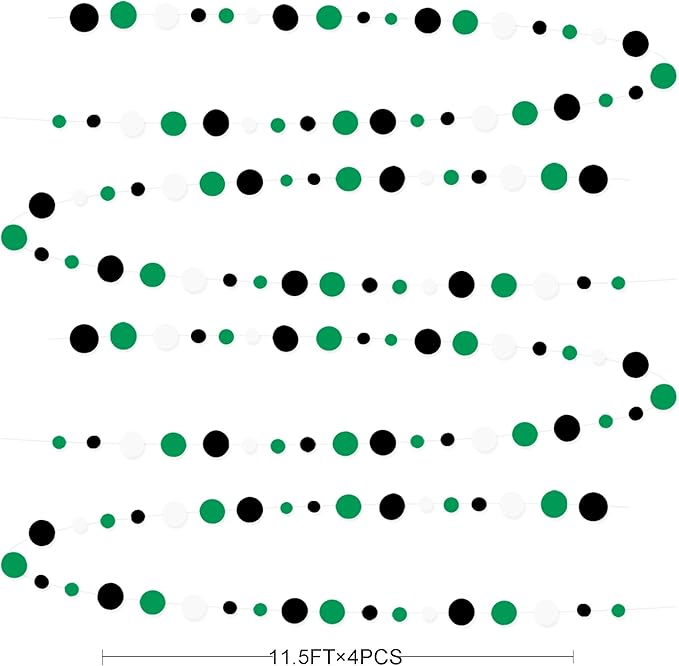 46 Ft Black Green Party Decorations Polka Dots Garlands Green and Black White Hanging Paper Circle Dots Streamer for Birthday Graduation Wedding Baby Shower Soccer Video Game Party Decoration Supplies