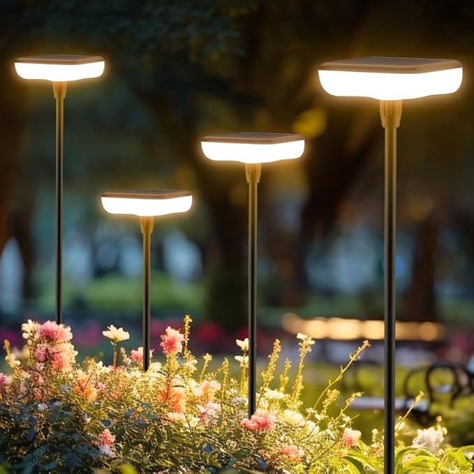Solar Lights Outdoor Garden 4 Pack Solar Pathway Light 31" Tall Solar Landscape Lights 34LM Bright Up to 12H IP65 Waterproof Auto On/Off for Walkway Outside Yard Path Patio Lawn Flower Bed plant Decor
