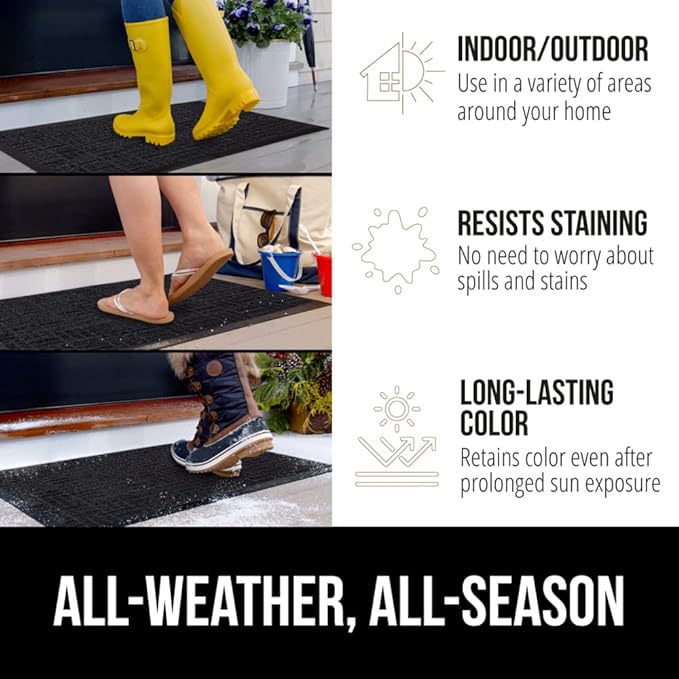 GORILLA GRIP 100% Waterproof All-Season WeatherMax Doormat US Designed Natural Rubber, Stain and Fade Resistant, Low Profile Indoor Outdoor Door Mats, Easy Clean Patio Mat, 17x29, Midnight Maze