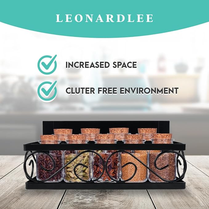 LEONARDLEE Magnetic spice Rack, Stronger Magnet with Wall Mount Option. 4 Removable Hooks, Perfect Space Saver for Kitchen- for Holding Spices, Jars, Bottle, cans (Pack of 2)