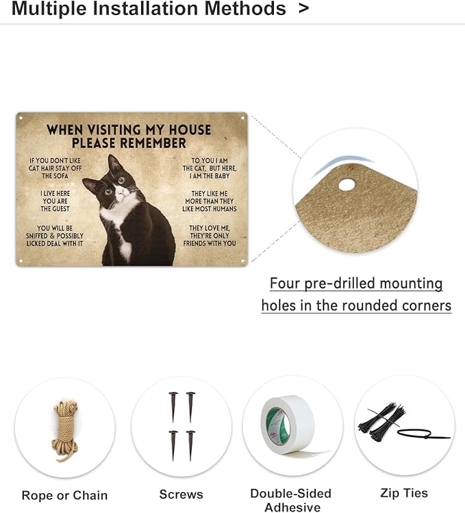 ALKB Funny Tuxedo Cat-Themed Sign 8x12 Inch - Visitor’s Guide to Interacting with Cats - Gift for Cat Lovers’ Home Decor