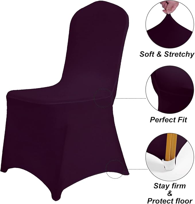 SUPERO Waterproof Spandex Chair Cover 12PCS, Stretch Dining Chair Covers, Polyester Outdoor Chair Covers, Protector Stretch Chair Cover for Party Universal, Banquet, Wedding Event, Hotel(Eggplant)