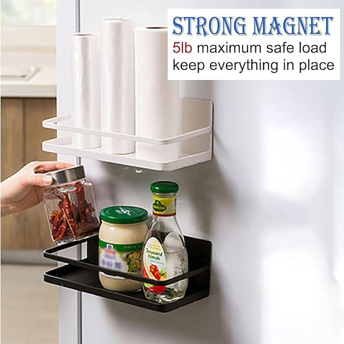Magnetic Spice Rack Refrigerator Side Magnetic Spice Rack Kitchen Magnetic Shelf Magnetic Fridge Shelf Perfect Space Saver for Kitchen/Apartment 2 Pack (White)