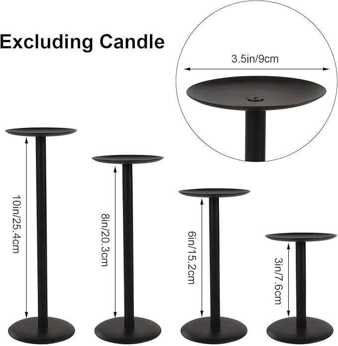 Set of 7 Metal Black Candle Holders, Assemblable Pillar and Taper Candlesticks, Halloween Fall Thanksgiving Day Dining Table Centerpieces Decor, Mantle Fireplace Candle Sticks Decorations