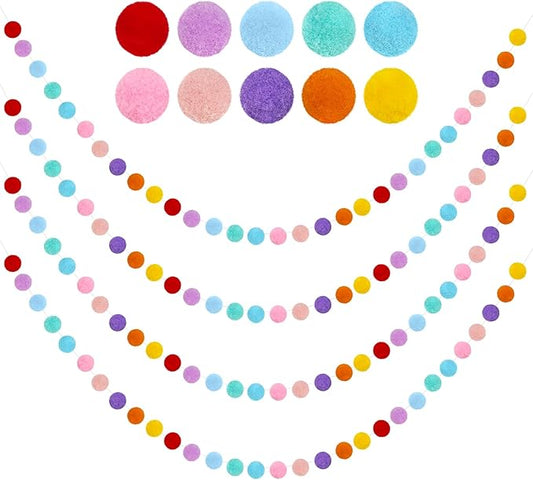 4 Pack Colorful Pom Pom Garland, 26.5 Feet Long Felt Ball Rainbow Banner, 30 Balls 10Color Felt Ball Garland for Christmas Tree Decoration Party Hanging Decor