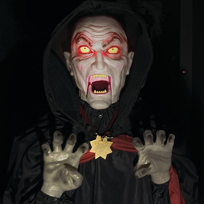 Haunted Hill Farm Motion-Activated Lurching Vampire by Tekky, Lunging Halloween Animatronic for Indoor or Covered Outdoor Creepy Halloween Decorations, Plug-in or Battery Operated Halloween Prop