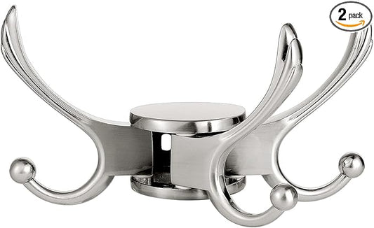 Swivel Coat Hook 2 Pack Heavy Duty Space Saving Towel Rope Hook Wall Mount Triple Swing Arms for RV Bathroom Kitchen Garage,Brushed Nickel