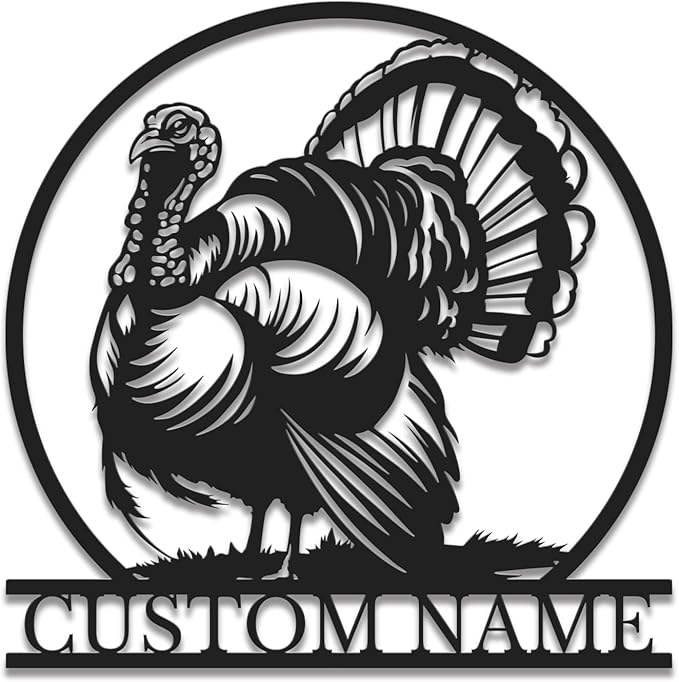 Personalized Turkey Metal Wall Art, Custom Hunting Cabin Sign, Wild Turkey Farmhouse Decor, Rustic Lodge Wall Hanging, Turkey Hunter Gift, Thanksgiving Home Decoration (Style-1)
