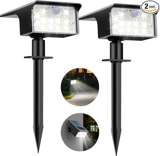 Nipify Solar Spot Lights Outdoor Motion Sensor, [2 Pack/62 LED]3 Modes Solar Landscape Spotlights Outdoor Waterproof, 2-in-1 Solar Lights Outdoor Pathway Lights for Yard Garden Wall Patio, Cool White