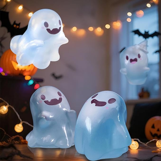 32 Sets Halloween Mini Ghost Figures with Box, Glow in The Dark Mini Resin Ghosts, Luminous Ghost Miniature Resin Figurines for Halloween Party Favors (6PCS)