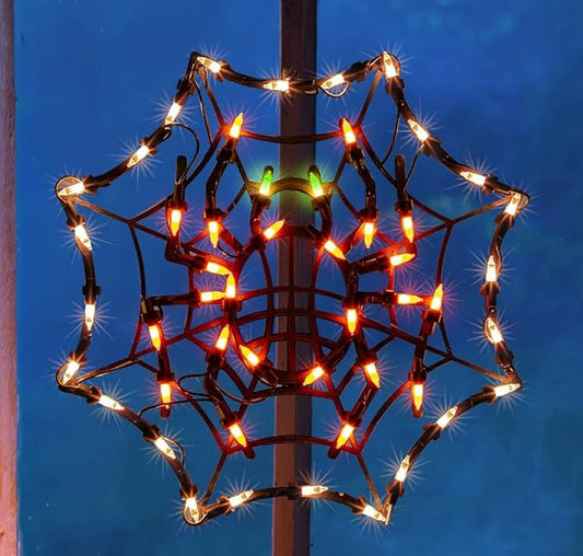 12.8" Lighted Cobweb Halloween Window Silhouette Decoration,Halloween Lighted Window Decoration,Hanging Light Up Holiday Ornament（ Cobweb Light）