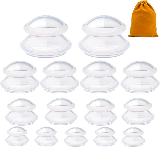15pcs Cupping Therapy Set-Professional Silicone Cupping, Suitable for Facial Body Massage/Deep Myofascial Release/Pain Relief/Muscle Relaxation & More (Clear,15pcs)