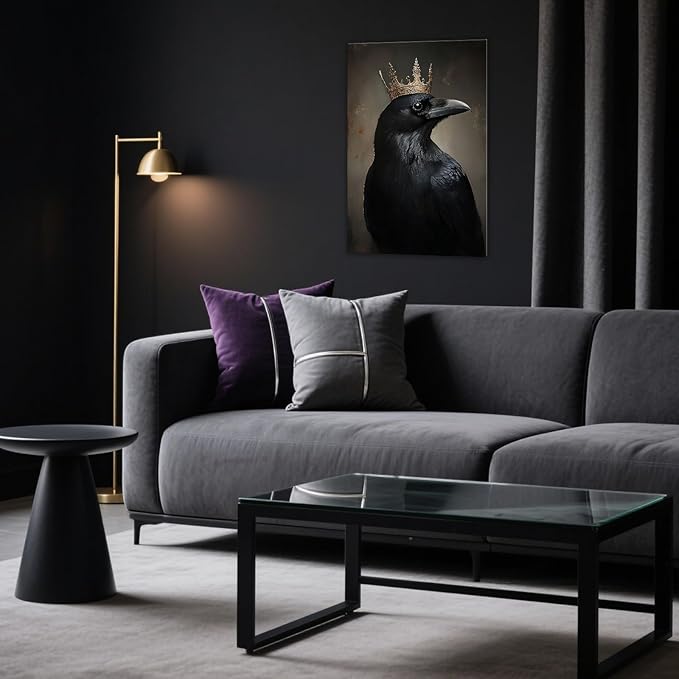 OAAPITI Raven King Wall Art Mysterious Black Bird Painting Dark Gothic Animal Canvas Print for Living Room Bedroom Home Office Inspirational Decor(Artwork-8,28"x42")