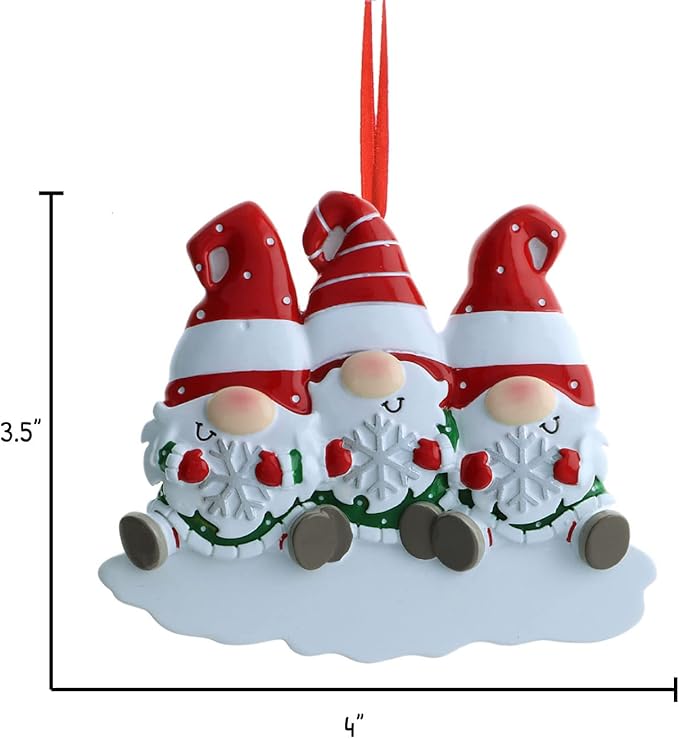 3D Gnome Family of 3 Christmas Ornament 2025 Personalized Family Christmas Ornaments 2025 | Snowflakes Personalized Tree Ornaments Customizable Gifts Holiday Santa Hat Gnomes of Three Ornament