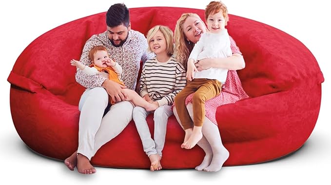 Bean Bag Chair for Adults 7FT,Soft Removable Cover for Teens/Girls Bedroom,Fluffy Giant Round Floor Beanbag Lounger Chairs (No Filler,Big Red)