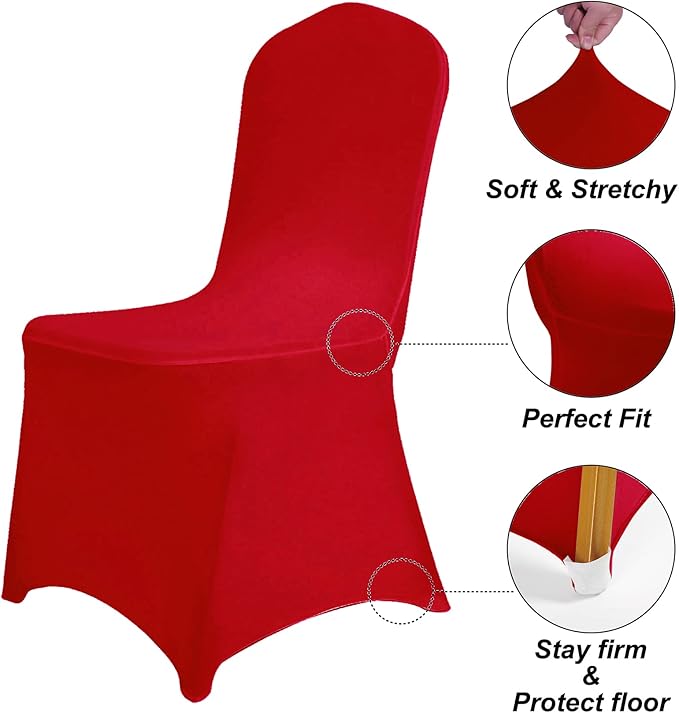 SUPERO Waterproof Spandex Chair Cover 50PCS, Stretch Dining Chair Covers, Polyester Outdoor Chair Covers, Protector Stretch Chair Cover for Party Universal, Banquet, Wedding Event, Hotel(Red)