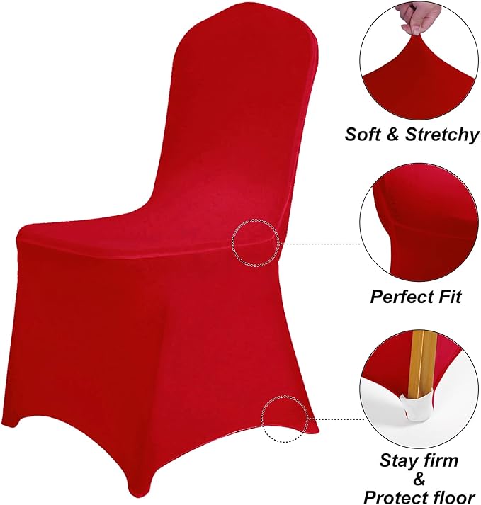 SUPERO Waterproof Spandex Chair Cover 12PCS, Stretch Dining Chair Covers, Polyester Outdoor Chair Covers, Protector Stretch Chair Cover for Party Universal, Banquet, Wedding Event, Hotel(Red)