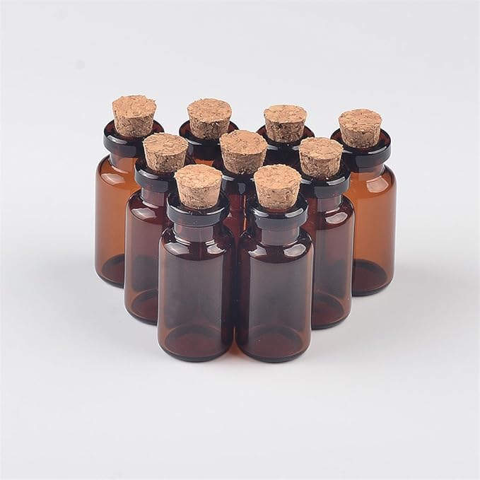 12units 2ml Glass Amber Vials with Cork Empty Small Brown Tiny Glass Jars Mini Glass Bottles Vials Jars (12, 2ML)