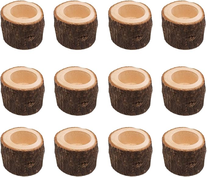 Set of 12 Wooden Tea Light Candle Holders, Personalized Natural Wooden Votive Vintage Tea Light Candle Holders for Rustic Centerpieces for Dining Table Wedding Party (2.36" W*1.65" H)