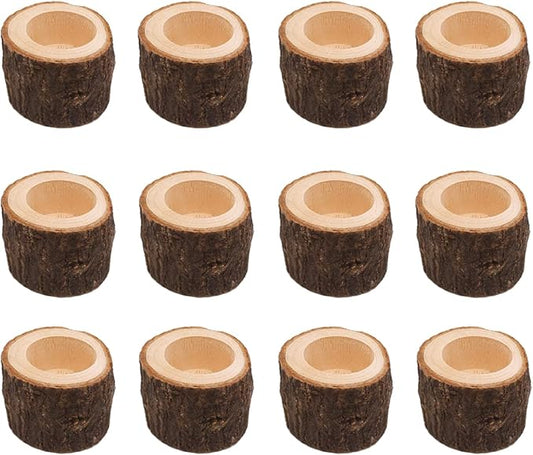 Set of 12 Wooden Tea Light Candle Holders, Personalized Natural Wooden Votive Vintage Tea Light Candle Holders for Rustic Centerpieces for Dining Table Wedding Party (2.36" W*1.65" H)