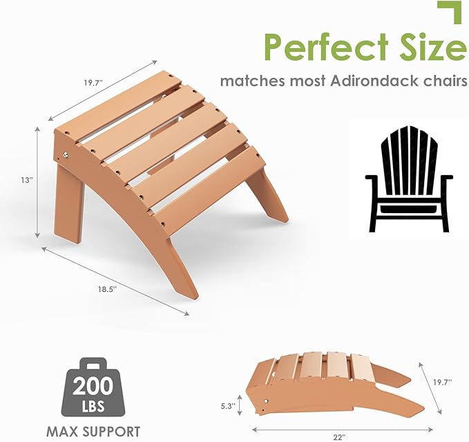 GREENVINES Adirondack-Ottoman | HDPE Plastic | Outdoor Footrest | All Weather | Foot Rest | Foot Stool | Teak | for Adirondack Chair | for Patio Backyard Pool