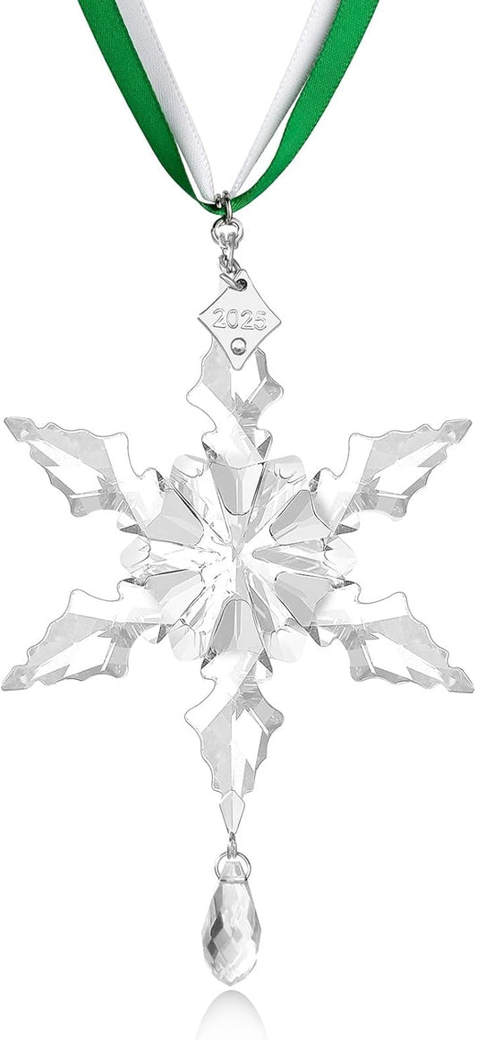 2025Annual Christmas Ornaments Crystal Snowflake Star - Christmas Tree Ornaments Pendant Sun Catcher Home Hanging Decor (2025 White Crystal 2 Layers)