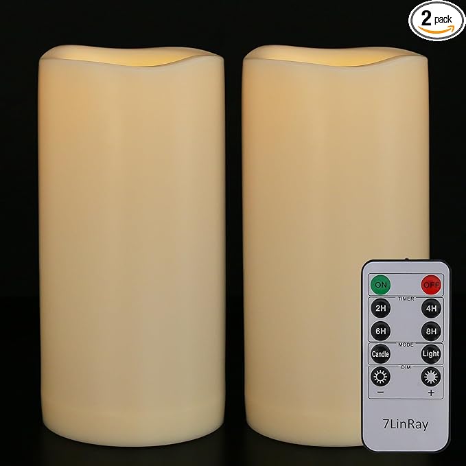4" x 8" Large Outdoor Flameless Candles with Remote and Timer, Waterproof Battery Operated Flickering LED Pillar Candles for Home, Lantern, Porch, Ivory, 2 Pack