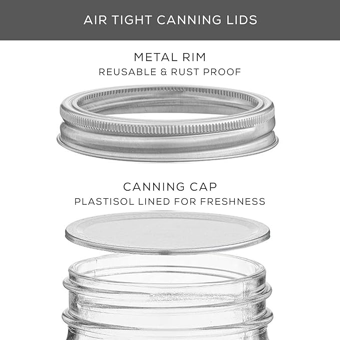 32 Oz Mason Jars With Lids, Labels and Measures! 6-Pack Wide Mouth Mason Jars, Glass Jar with Lid and Band. Airtight Canning Jars, Overnight Oats Jars, Salad Jars, Sourdough Starter Jar