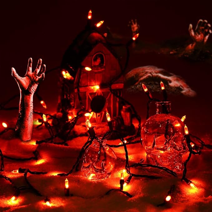 Brizled Orange Halloween Lights, 33ft 100 LED Halloween String Lights, 120V UL Certified Connectable Orange Light String Mini Tree Light Black Wire for Indoor & Outdoor Party Christmas Tree Decoration