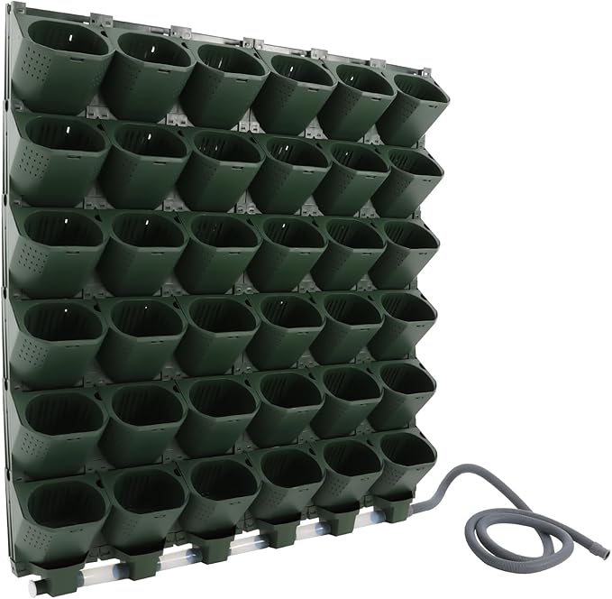 36 Pockets Hanging Planter Bags, Vertical Wall Mounted Plant Planting Grow Bags, Stackable Wall Planter with Timer, Self Watering Hanging Planters for Outdoor Indoor Garden-Green