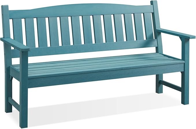 Psilvam 3-Person Outdoor Memorial Bench, All-Weather Poly Lumber Garden Bench, Rot-Resistant Outdoor Patio Bench for Park,Porch,and Church(Blue)