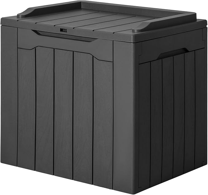 JUMMICO 31 Gallon Resin Deck Box Waterproof Indoor Outdoor Storage Boxes for Patio Furniture Cushions and Garden Tools (Gray)