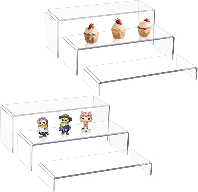 Acrylic Display Risers,12'' Large Display Stands, Thickened to 0.2''(5mm) Stackable Acrylic Shelves for Perfume Display, Clear Risers for Cupcake Stand,Pop Figurines,Tumbler,Food (Clear, 6PCS)
