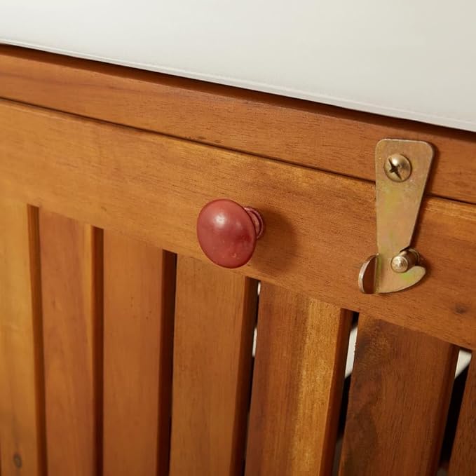 vidaXL Patio Storage Bench 58.3" - Solid Acacia Wood with Cream White Cushion - Versatile Wooden Bench for Indoor and Outdoor Use - with Ample Storage Space