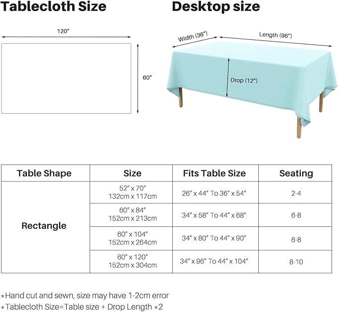 IVAPUPU Textured Linen Table Cloth for Rectangle Table - Light Blue Tablecloths Rectangular Waterproof Wrinkle Free Wipeable Dining Table Cover for Spring Wedding Birthday Kitchen Decor, 60 x 104 Inch