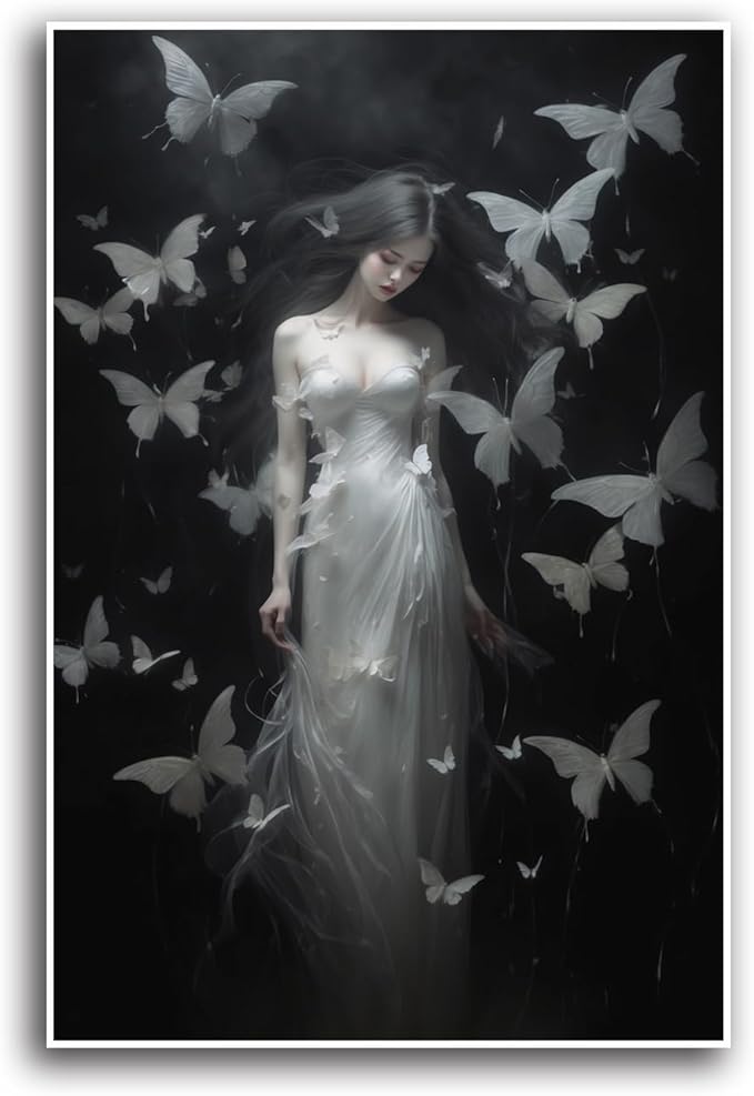 JFHCQJPK Vintage Gothic Feminine Canvas Wall Art Print Butterfly Poster Moody Female Wall Art Retro Artwork Dark College Decor for Home Bedroom20x30in Frameless
