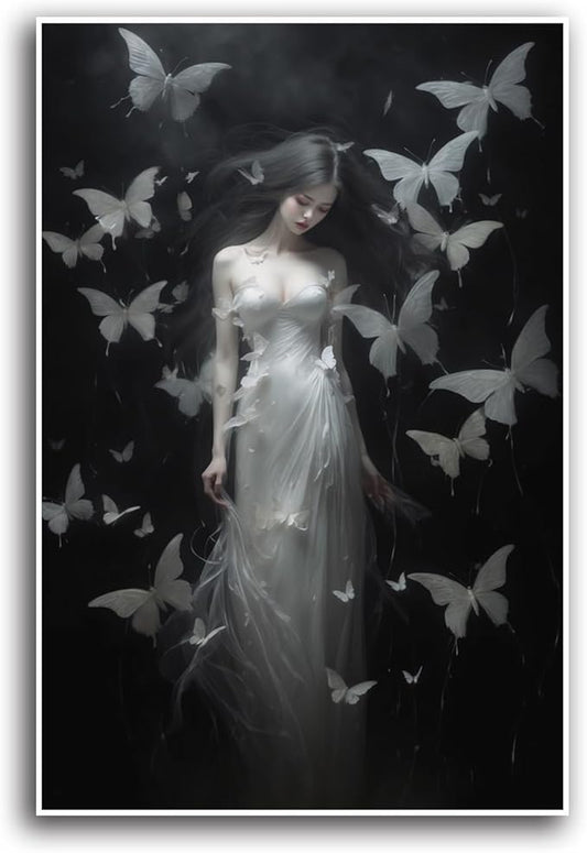 JFHCQJPK Vintage Gothic Feminine Canvas Wall Art Print Butterfly Poster Moody Female Wall Art Retro Artwork Dark College Decor for Home Bedroom8x12in Frameless