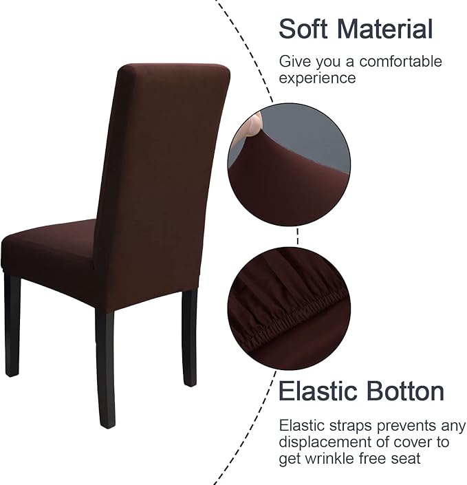 JQinHome Dining Room Chair Covers Set of 8, High Stretch Chair Slipcover Removable Washable Chair Seat Protector Cover for Home Party Hotel Wedding Ceremony (Coffee)