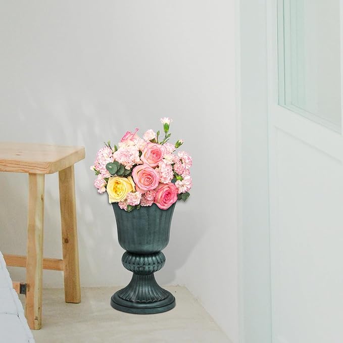 Athena Collection 20''H Garden Plastic Urn Vintage Tall Planter Urn Patio Large Flower Pot Porch Planter Large Planter for Indoor Outdoor Plant, Dark Green