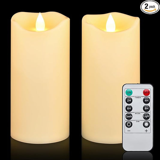 Aignis Indoor Flameless LED Candles Battery Operated with Remote Timer and Wax-Like Shell for Home/Wedding/Holiday Decor, Set of 2(D 2.95" x H 6")