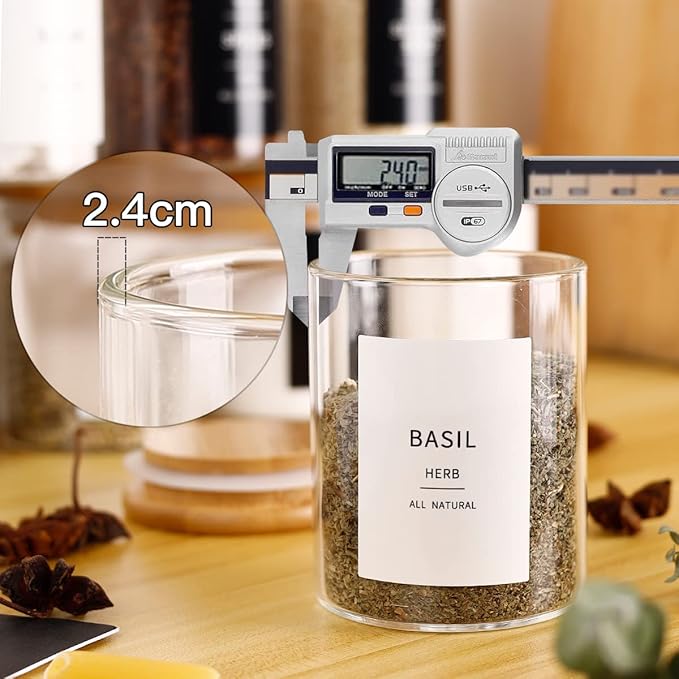 12 Pcs Glass Spice Jars With 296 Spice Labels Preprinted of White and Black Color- 6oz Thicken(2.4mm) Spice Containers With Bamboo Airtight Lids - Empty Small Herb Seasoning Jars