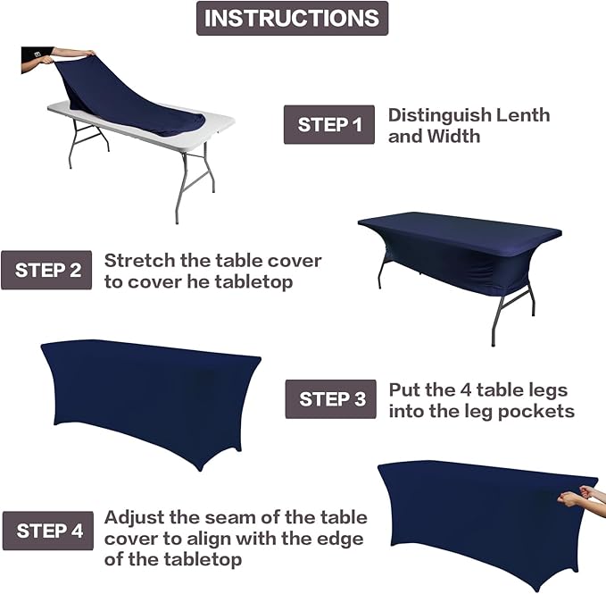 IVAPUPU 6FT Table Cloth for Rectangular Fitted Events Stretch Jean Blue Table Covers Washable Cover Spandex Tablecloth Protector for Party, Wedding, Cocktail, Banquet, Festival