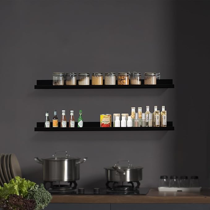 Black Floating Shelves for Wall 24 Inch Wall Shelves with Lip Modern Picture Ledge Shelf Wall Mount Photo Shelves Room Decor Hanging Book Shelves Set of 2 for Bedroom Living Room Bathroom Kitchen