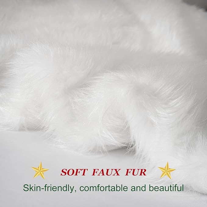 AerWo 72 Inch Christmas Tree Skirt, White Faux Fur Tree Skirt Thick Soft Plush Rug for Christmas Tree Decorations, Large Xmas Tree Mat for Christmas Indoor Holiday Party Ornaments Home Decorations