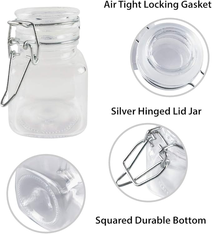 3 1/4" Square Glass 3oz Jar with Hinge Glass Lid for Home Kitchen, Arts & Crafts Projects, Decoration, Snack Foods and Sauces (4 Pack) by Super Z Outlet
