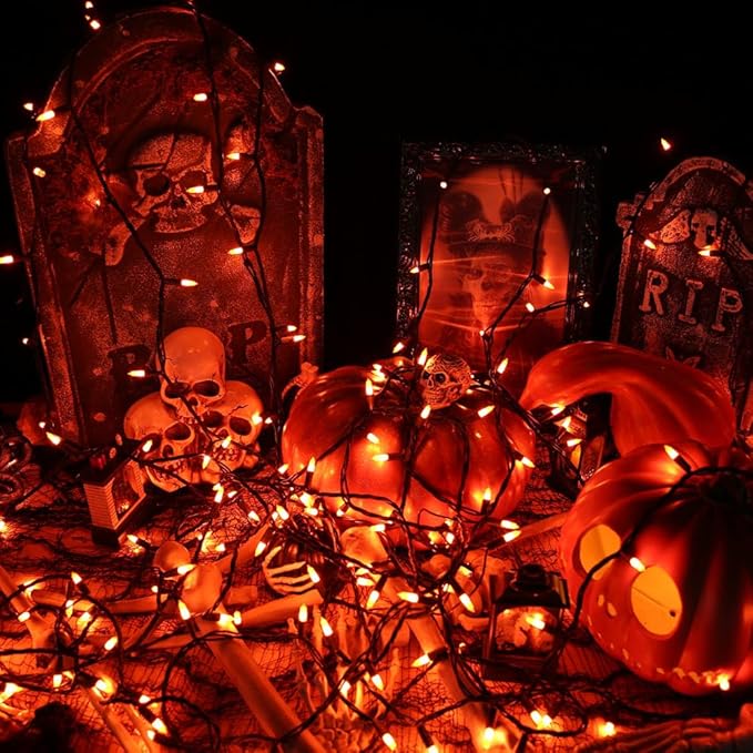 BrizLabs Orange Lights, 150 Counts 34.8ft Incandescent Halloween Lights Connectable, UL Certified Orange String Light, Mini Light Set for Indoor Outdoor Halloween Christmas Tree Party Decor