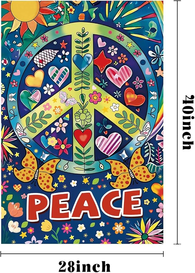 Peace Garden Flag Butterfly Flowers Art Garden Yard Flags Double Sided Colorful Farmhouse Holiday Decorative Yard Flag, Porch Outdoor Decoration Sign Banner (28X40INCH)