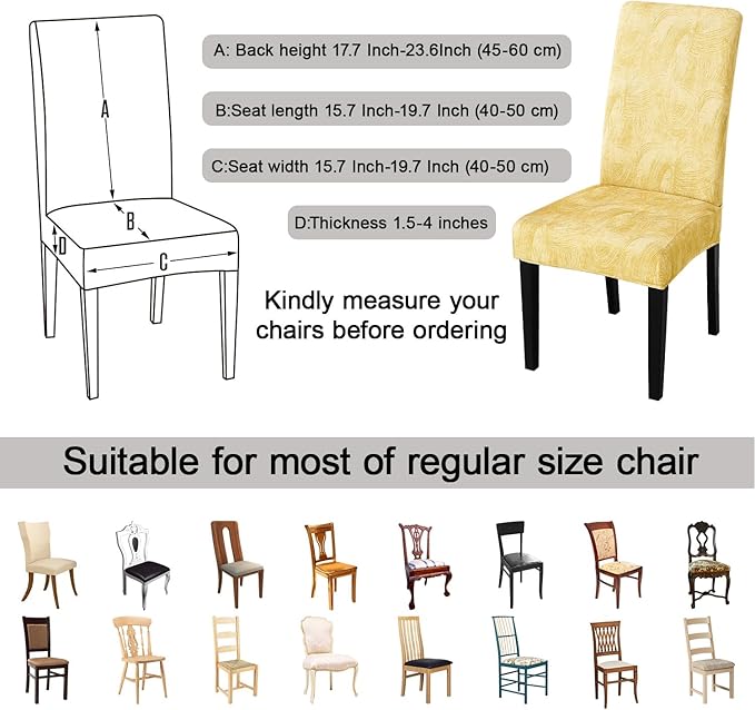 JQinHome Pattern Chair Covers for Dining Room Set of 6, High Stretch Removable Washable Parsons Chair Slipcover for Home Party Hotel Wedding Ceremony (Quicksand Beige,6PCS)