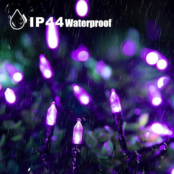 2Pack Christmas Lights Outdoor, 33FT 100 LED Mini Purple Lights Plug in with 8 Modes for Outdoor Indoor Christmas Tree Light Party Holiday Commercial Decorations, Waterproof & Connectable, Purple